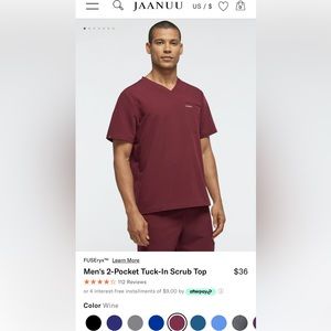 Jaanuu Men's 2-Pocket Tuck-In Scrub Top Wine